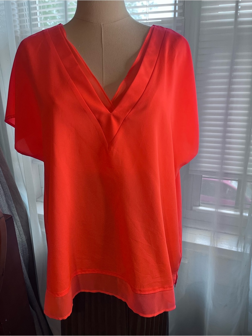 DKNY Vibrant Coral V-Neck Blouse